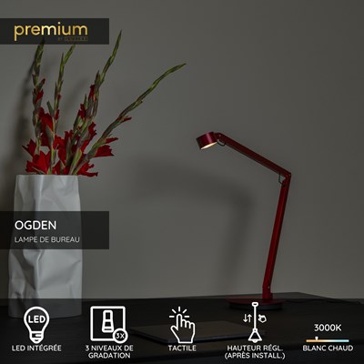 Lucide OGDEN - Lampe de bureau - LED 3 StepDim - 1x7W 3000K - Rouge | Premium